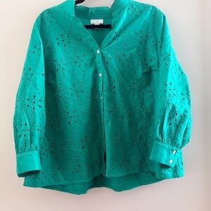 J. Jill Bright Kelly Green Button-Up Blouse